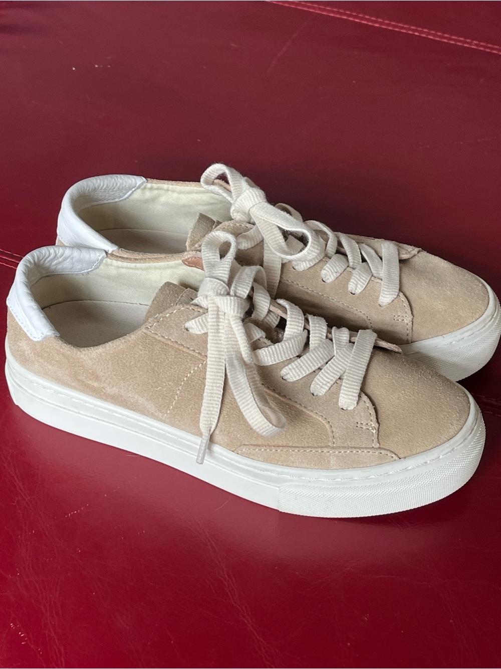 Soludos Ibiza Platform Sneaker Sand Tan Suede White Size 6.5